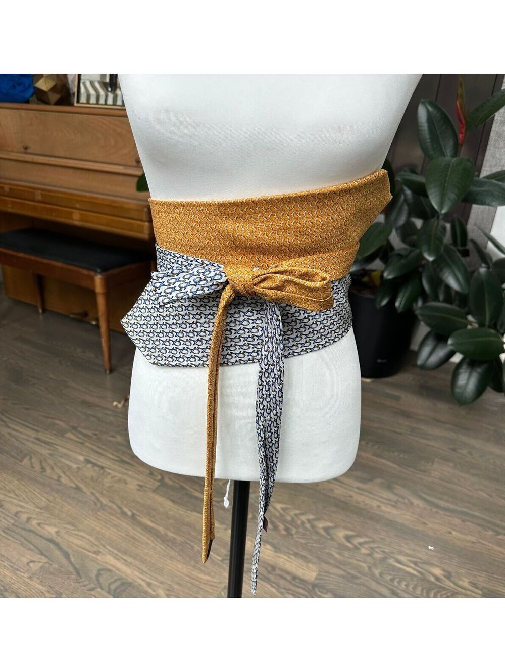 Upcycled Silk Dolphin Necktie Obi Belt | Handmade Men’s Tie Waist Belt | OOAK